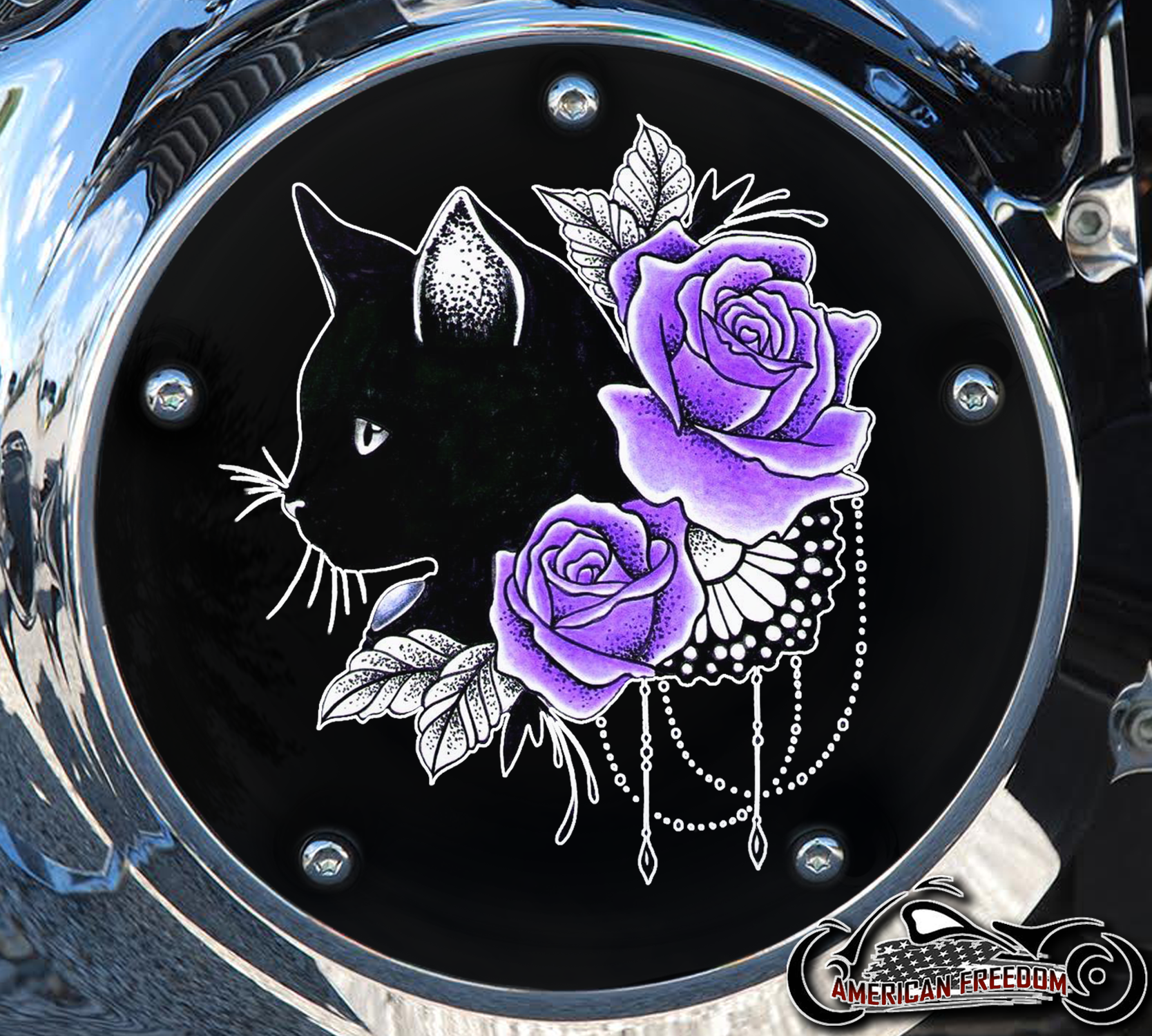 Custom Derby Cover - Roses Cat Purple